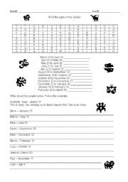 English worksheet: ZODIAC SIGNS AND DATES