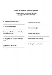 English Worksheet: simple past questions