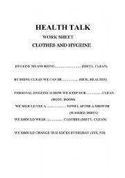 English worksheet: clothes and hygeine