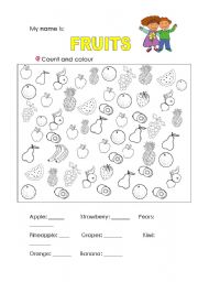 English Worksheet: Numbers and fruits