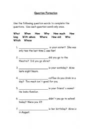 English Worksheet: Question Formation