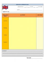 English worksheet: Lesson Plan Grid