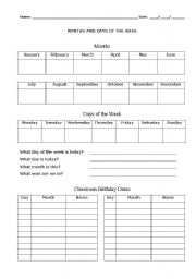 English worksheet: Months and Days of the Week