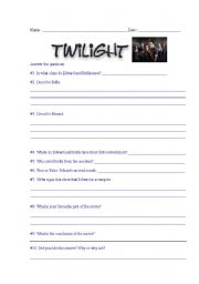 English Worksheet: Twilight Questions