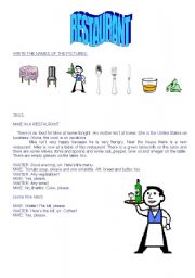 English Worksheet: RESTAURANT PART I