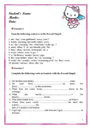 English Worksheet: Present Simple and Progressive Test