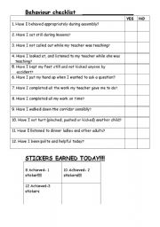 English Worksheet: Behaviour Checklist