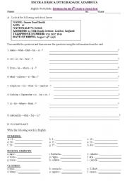 English Worksheet: Global Test  5th Grade