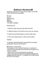 English Worksheet: Balloon Hovercraft