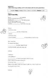 English worksheet: Song: I dont know why, by Moony