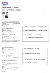 English worksheet: A-ha Hunting High and low