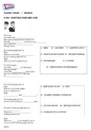 English Worksheet: A-ha Hunting High and low