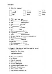 English worksheet: Revision: Verb to be and colors