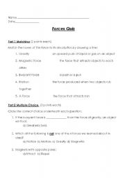 English Worksheet: Forces Quiz