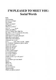 English worksheet: Im Pleased to Meet You: Social Words