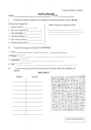 English worksheet: color, numbers and family