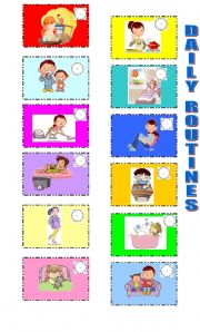 English Worksheet: DAILY ROUTINE MEMORY GAME (PART 1)