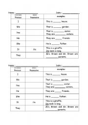 English worksheet: possesive pronoun