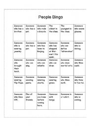 English Worksheet: People Bingo Sheet