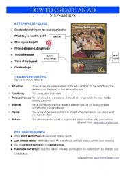 English Worksheet: ADVERT: HOW TO CREATE AN AD