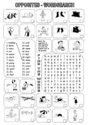 English Worksheet: OPPOSITES - WORDSEARCH (1)