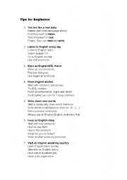 English Worksheet: Tips for Beginner