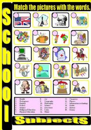 English Worksheet: School_subjects_matching_exercises