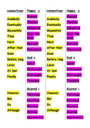 English worksheet: improving vocabulary cards, using interesting adjectives and connectives 