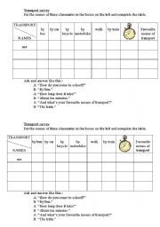 English worksheet: How do you come to school? questionnaire