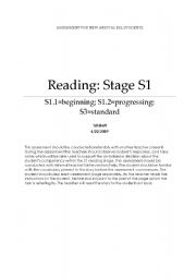 English worksheet: ESL Assessment - Reading, Stage S1, Victoria, Australia