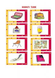 English Worksheet: School things memory game