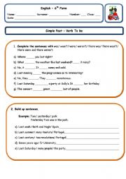 English Worksheet: Simple Past - Verb To be