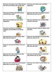 English Worksheet: Conversation cards (No. 11) -  HAVE YOU EVER? - Present Perfect and Past Simple