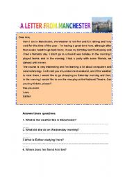 English worksheet: A LETTER FROM MANCHESTER