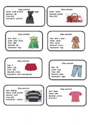 English Worksheet: speaking cards about shopping for clothes