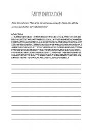 English worksheet: PARTY INVITATION