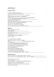 English worksheet: Cosmic Girl - Jamiroquai - word describing activity