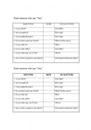 English worksheet: Find someone who say