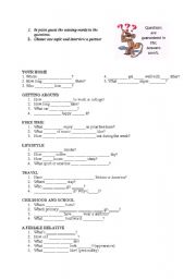 English Worksheet: general questions - pair work practice