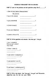 Worksheet about can/ possession/possesives/ present continuous