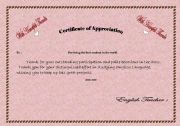 English Worksheet: Certificate of appreciation