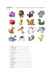 English Worksheet: Animals-Animals vocabulary for kids