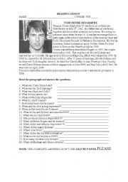English Worksheet: Tom Cruises biography