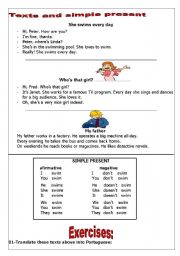 English Worksheet: texts and simple present
