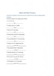 English Worksheet: Subject and Object Pronouns 