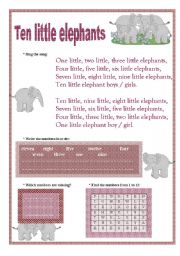 English Worksheet: Ten little elephants