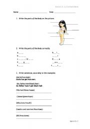 English Worksheet: parts of the body