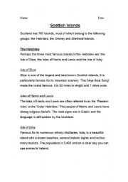 English worksheet: Scottish Islands