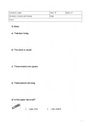 English worksheet: Test English - Portuguese on DEMONSTRATIVE PRONOUNS, OBJECTS, ADJECTIVES, WHOSE, HAVE