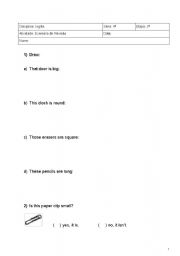 English Worksheet: Test English - Portuguese on DEMONSTRATIVE PRONOUNS, OBJECTS, ADJECTIVES, WHOSE, HAVE